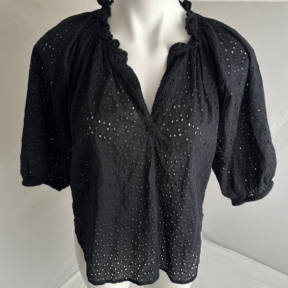 Dylan black eyelet v-neck three quarter sleeve blouse